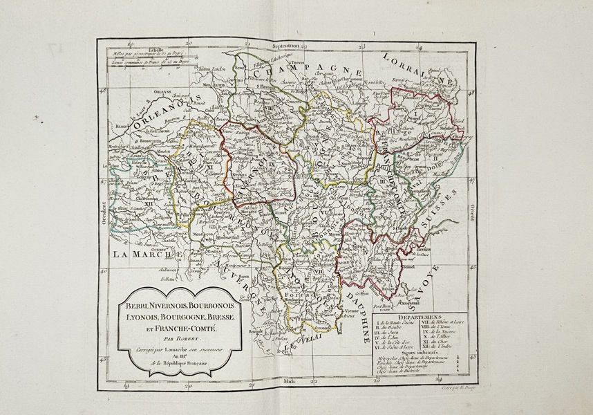 Robert de Vaugondy (1723–1786) – Map of Central France – Original Copperplate Engraving (1790)