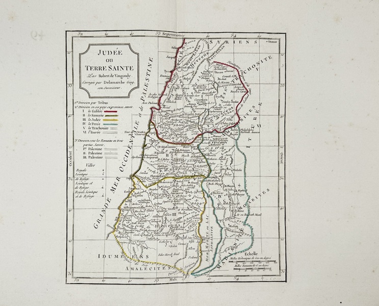 Robert de Vaugondy (1723–1786) – Map of Judea or the Holy Land / Judée ou Terre Sainte – Hand-Colored Engraved Map (1790)