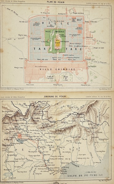 Erhard after Dufour – Plan of Beijing and the Surrounding Region / Plan de Pékin – Environs de Pékin – Hand-Colored Lithograph (c.1870s)
