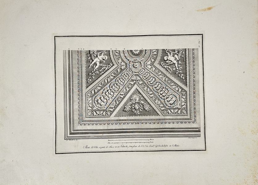 Giocondo Albertolli (1742–1839) – Ceiling Design with Cherubs, Laurels, and Classical Motifs – Archducal Palace in Milan – Copper Engraving (1778–82)