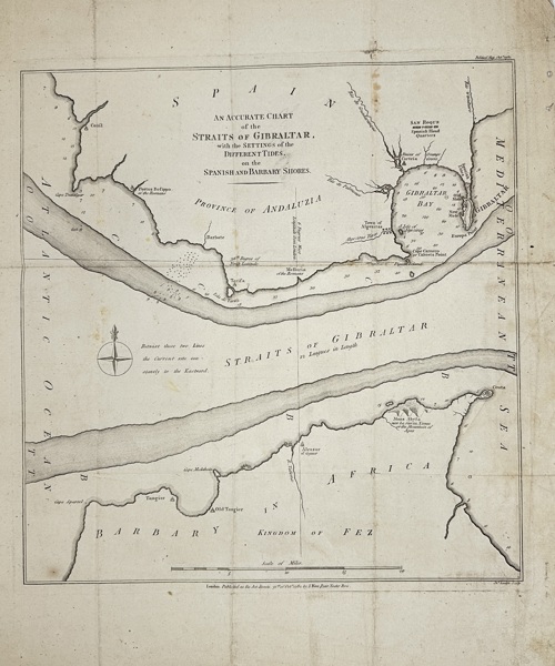 John Bew – Chart of the Straits of Gibraltar Showing Spanish and Barbary Shores – Copperplate Engraving (1782)