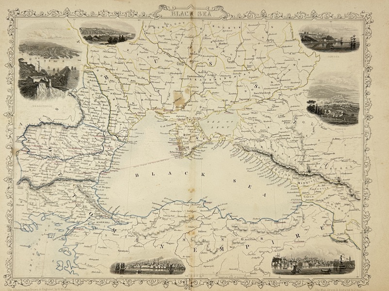 John Tallis (1817–1876) – Map of the Black Sea – Steel Engraving by J. Rapkin with Illustrations by H. Winkles (1851)