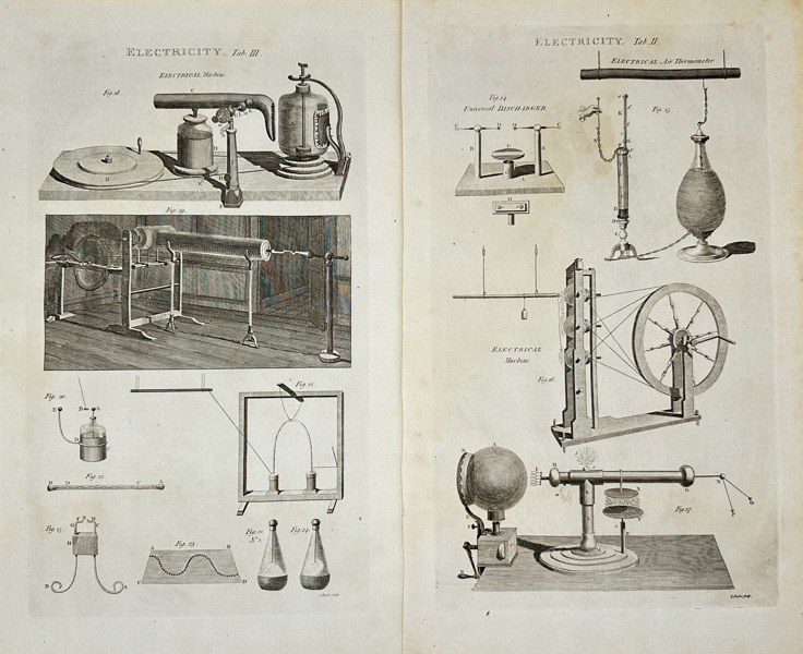 Ephraim Chambers & Abraham Rees – Set of 2 Scientific Plates – Electricity: Machines, Thermometers, Conductors – Engravings from Cyclopaedia (1786)