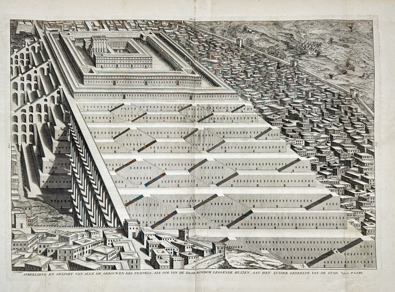 Andries Dirksz. de Putte – View of the Temple Mount and Surrounding Structures in Jerusalem – Engraving (18th Century)