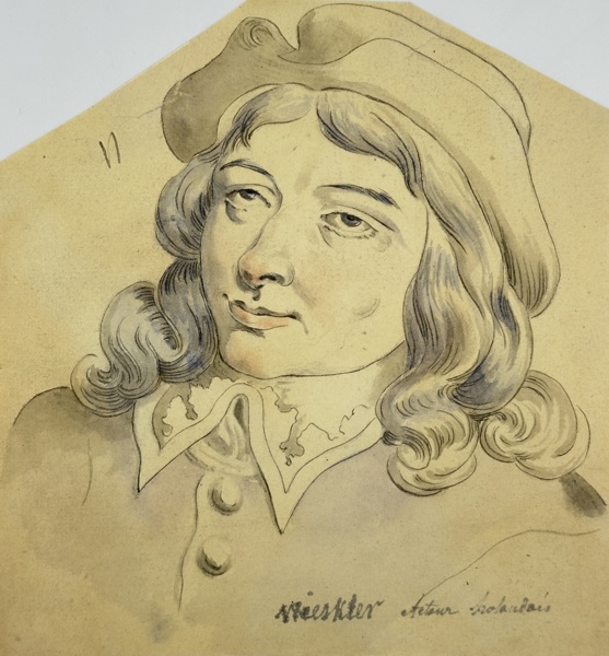 European School – Portrait of a Young Man in a Broad-Brimmed Hat – Watercolour and Ink (19th Century)