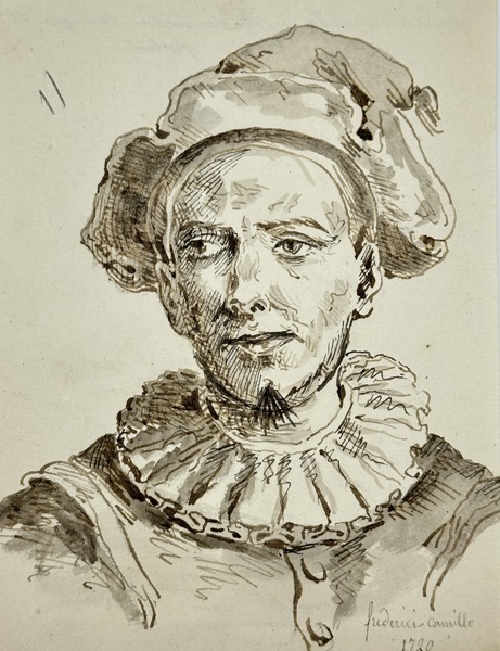 European School – Portrait of a Man in Costume – Ink Drawing (1920)