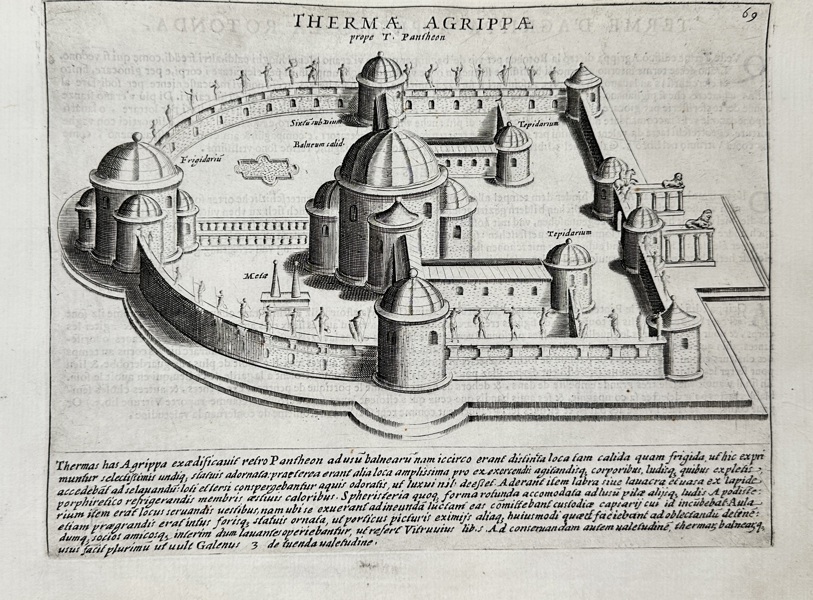 Giacomo Lauro (active c. 1585–1645) – Thermae Agrippae near the Pantheon – Engraving from Antiquae Urbis Splendor (1641)