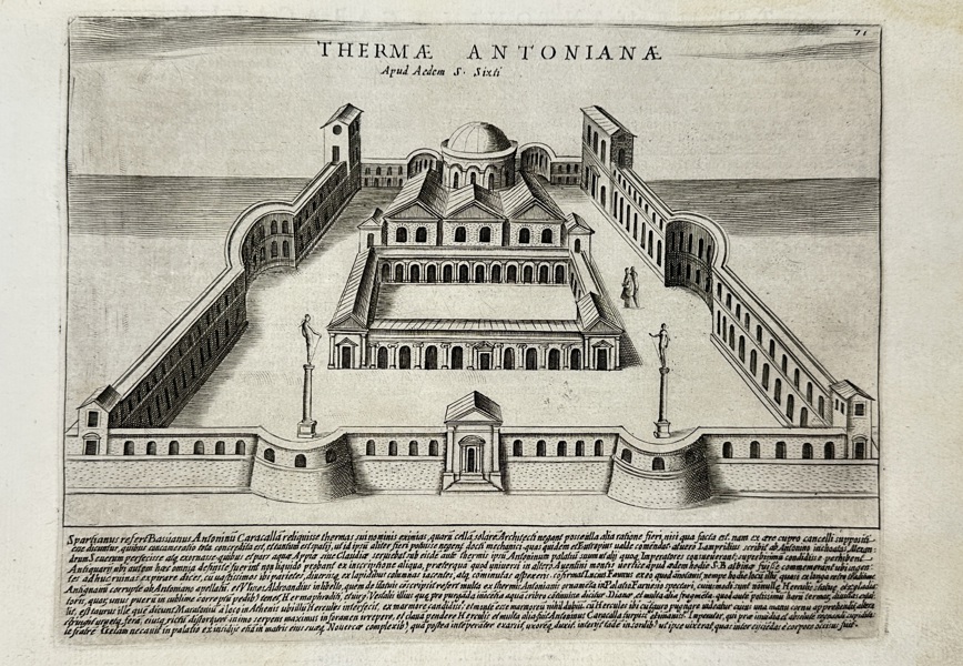 Giacomo Lauro (active c. 1585–1645) – Thermae Antonianae (Baths of Caracalla) – Engraving from Antiquae Urbis Splendor (1641)