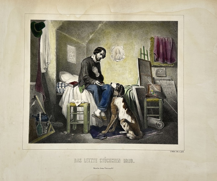 L. Müller – Das letzte Stückchen Brod (The Last Piece of Bread) – Colored Lithograph (19th Century)