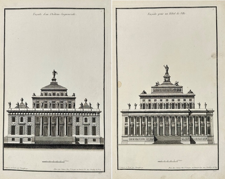 Jean-François de Neufforge (1714–1791) – Façade pour un Hôtel de Ville (Facade for a Town Hall) – Antique Architectural Print (F4) – Engraving (1770)