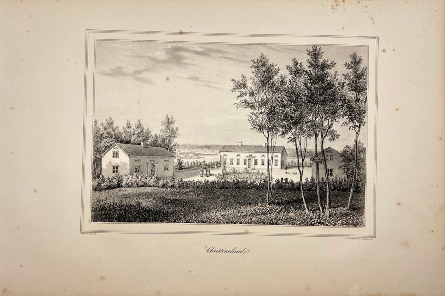 Ulrik Thersner (1779–1828) – View of Christinelund in Sweden – Antique Engraving from Fordna och närvarande Sverige (1828–1867)