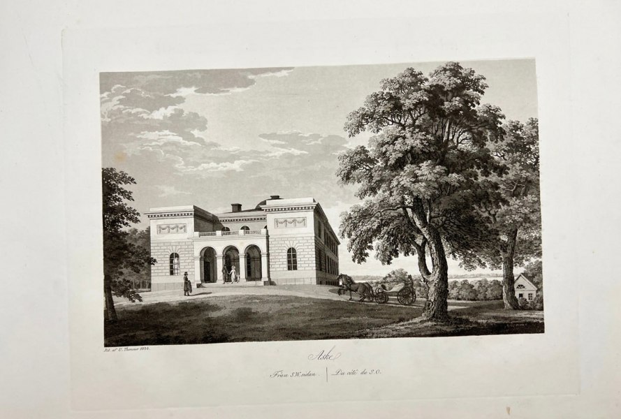Ulrik Thersner (1779–1828) – View of Aske Herrgård in Sweden – Antique Engraving from Fordna och närvarande Sverige (1828–1867)