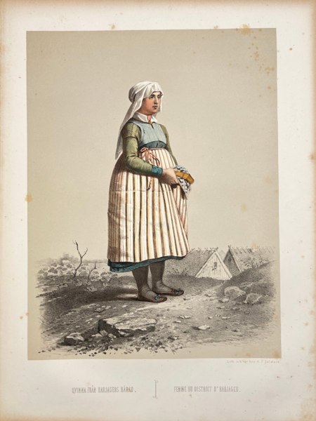 Otto Henrik Wallgren (1834–1917) – Woman from Wemmenhög District, Sweden – Antique Costume Print from Scanian Folk Costumes (1872)