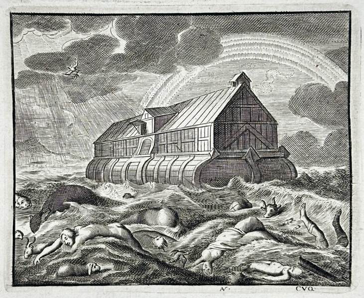 Jacob Cats (1577–1660), Adriaen Pietersz. van de Venne (1589–1662) – Noah’s Ark and the Drowned World – Engraving from Houwelick (Rotterdam, Pieter van Waesberge, 1655)