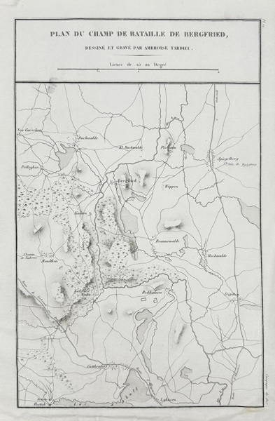 Ambroise Tardieu (1788–1841) – Map of the Battlefield of Bergfried / Plan du Champ de Bataille de Bergfried – Engraved Map (Early 19th Century)