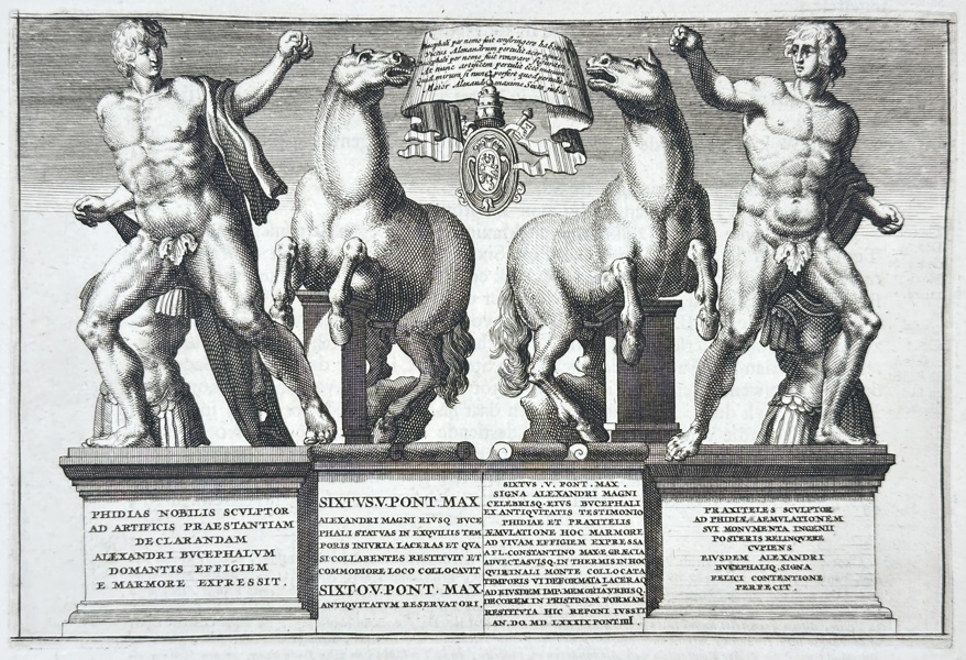 Jan Goeree (1670–1731) – The Statues of Castor and Pollux with Horses – Engraving (Early 18th Century)