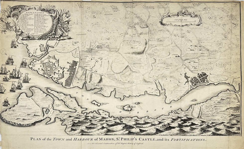 Isaac Basire (1704–1768) – Plan of the Town and Harbour of Mahon, St. Philip’s Castle, and its Fortifications – Copperplate Engraving (1752)