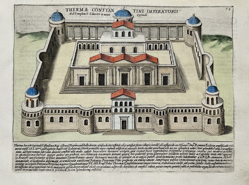 Giacomo Lauro (1572–1627) – Thermae Constantini Imperatoris – Hand-Colored Engraving (1641)