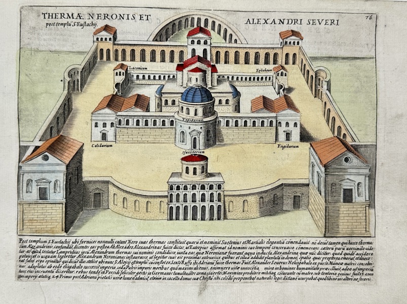 Giacomo Lauro (1572–1627)  – Thermae Neronis et Alexandri Severi – Hand-Colored Engraving (1641)