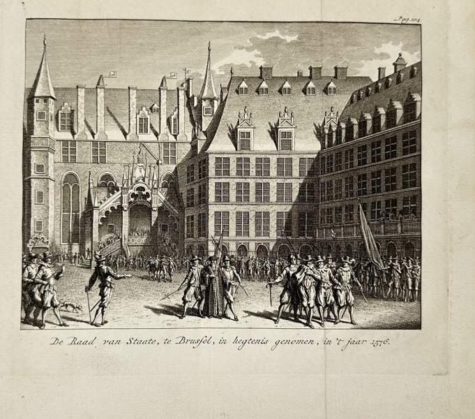 Simon Fokke (1712–1784)  – Council of State Arrested on 4 September 1576 in Brussels – Engraving (1747–1759)