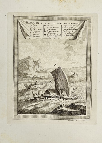 Antoine-François Prévost d'Exiles (1697–1763)  – Balza in Tutte le Sue Propozioni, Fishing Raft and Method in Newfoundland – Engraving (Mid-18th Century)