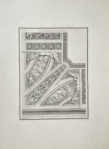 Giocondo Albertolli (1742–1839)  – Ceiling Ornament Detail with Stucco Decorations from the Royal Villa of Monza – Engraving (Late 18th Century)