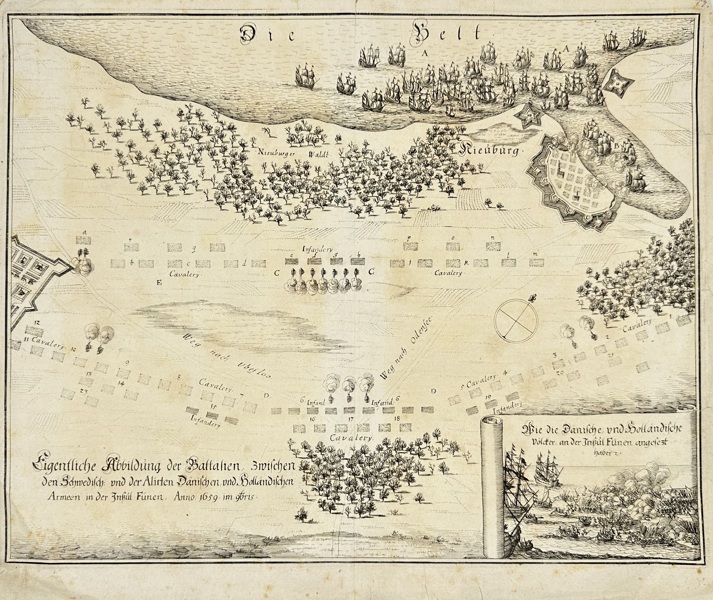 Matthäus Merian the Elder (1593–1650) – Map of the Battle between Swedish and Allied Danish and Dutch Armies on the Island of Funen – Engraving (1659)