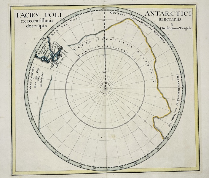 Christoph Weigel (1654–1725) – Map of the South Polar Region / Facies Poli Antarctici – Hand-Colored Copperplate Engraving (Early 18th Century)