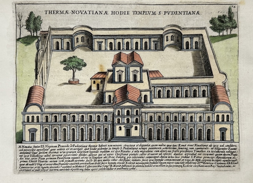 Pietro Santi Bartoli (1635–1700) – Thermae Novatianae Hodie Templum Pudentianae – Hand-coloured Engraving (c.1690s)