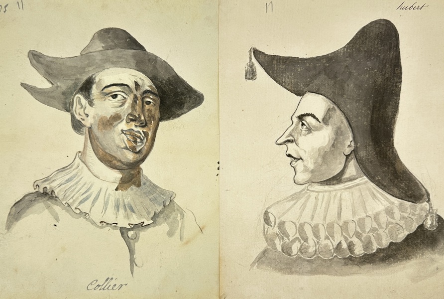 European School – Two Portrait Studies – Watercolor Drawing (19th Century)