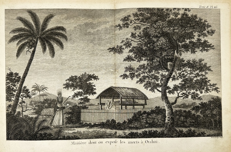 William Woollett after Sydney Parkinson – Manière dont on expose les morts à Otaheite – Engraving from A Voyage to the South Pacific (1773)