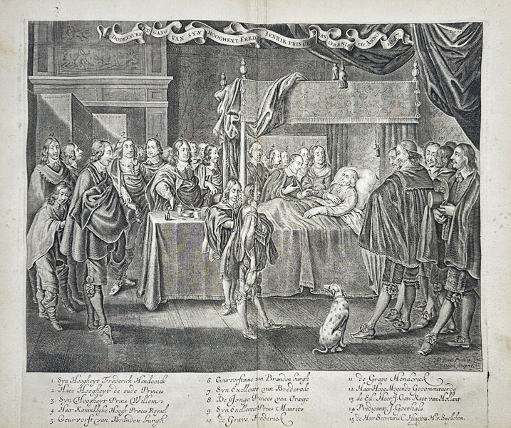 Cornelis van Dalen (II) (1638–1664) – Deathbed of Frederick Henry, Prince of Orange – Copperplate Engraving (Mid-17th Century)