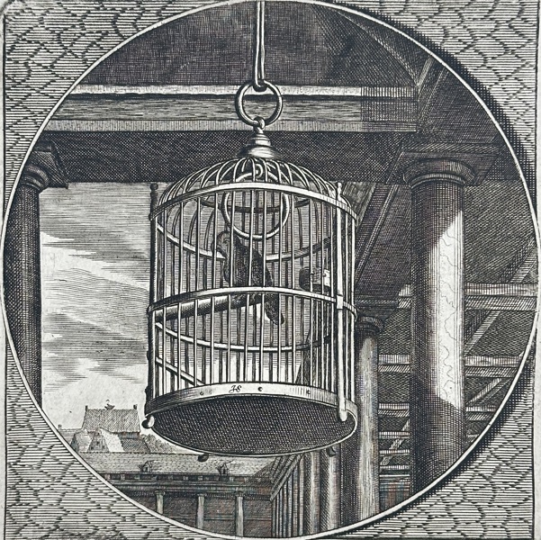 Adriaen van de Venne (after) – Emblem XIV: Amissa Libertate laetior (Sweeter in Captivity) – Copperplate Engraving from Alle de Wercken by Jacob Cats (1726)