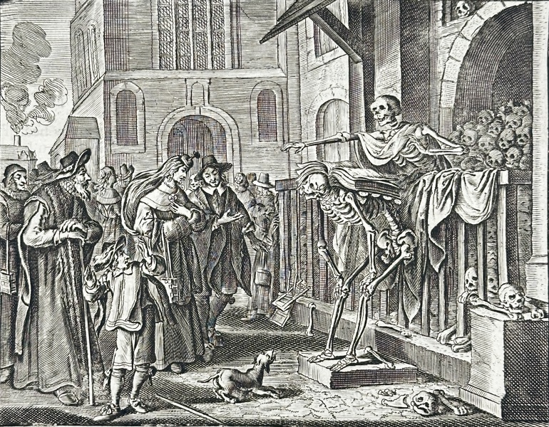 Adriaen van de Venne (1589–1662), after – Anatomical Lecture of Death – Copperplate Engraving from Alle de Wercken by Jacob Cats (1726)