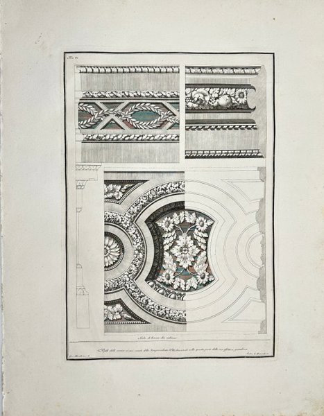 Giocondo Albertolli, Giacomo Mercoli - Large Architectural Engraving – Decorative Ceiling Section with Floral and Geometric Ornament