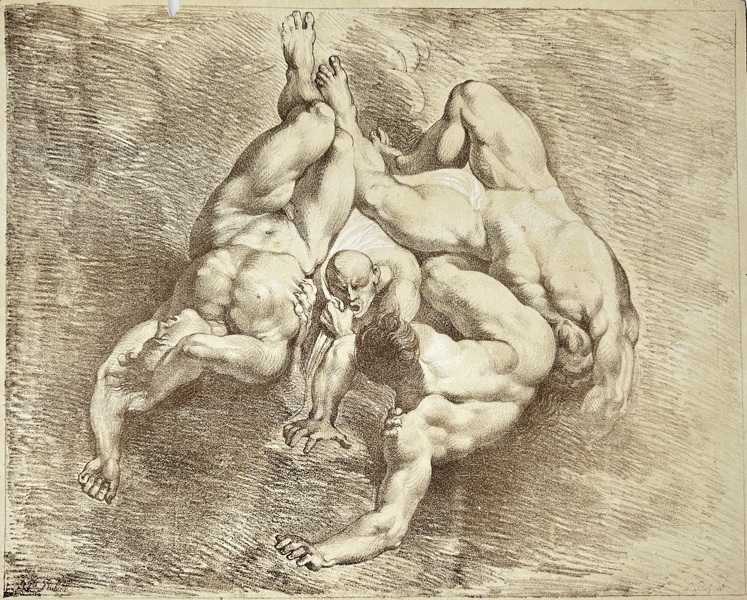 Ferdinand Piloty d. Ä. (1786–1844) – Die Verdammten (The Damned) – Chalk Lithograph in Brown (1814)
