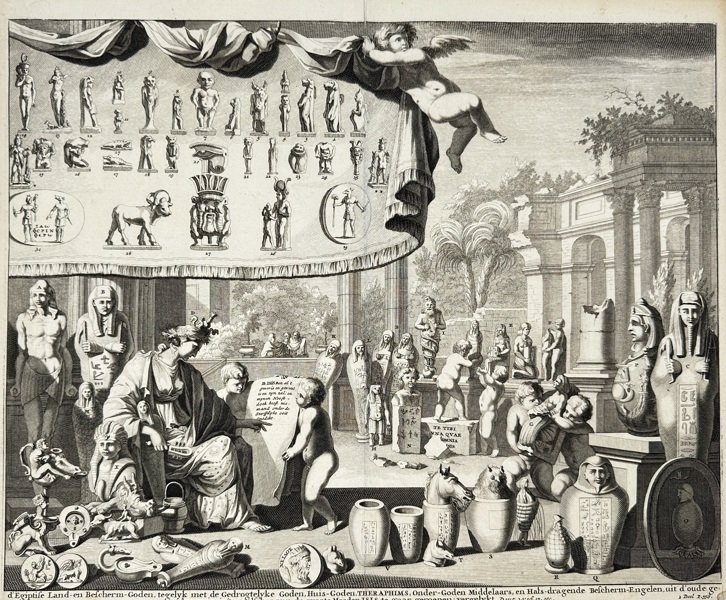 Willem Goeree (1635–1711) & Jan Luyken (1649–1712) – Egyptian Household and Idol Gods, Theraphim, and Canopic Figures – Engraving (Late 17th Century)
