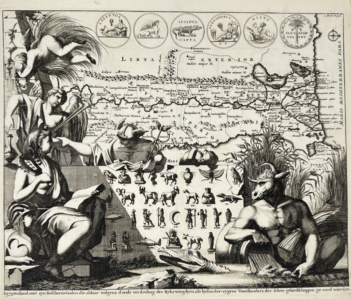 Willem Goeree (1635–1711) & Jan Luyken (1649–1712) – Map of Egypt with Idolatrous Gods and Ritual Animals – Engraving (Late 17th Century)