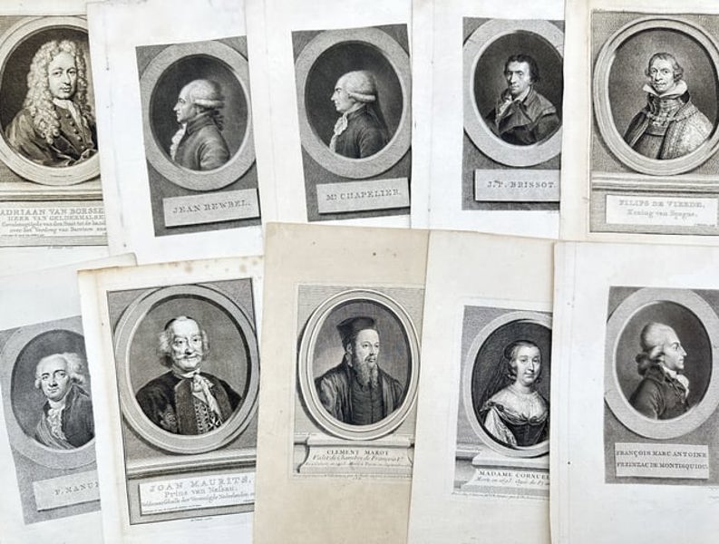 Set of 10 Portraits - Anne-Marie Bigot de Cornuel - Philip IV - Jacques Pierre Brissot