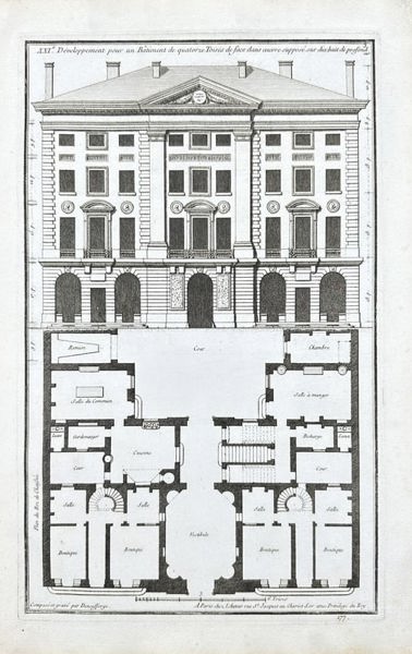 Jean-Francois de Neufforge - Architectural Etching - Facade and Floor Plan