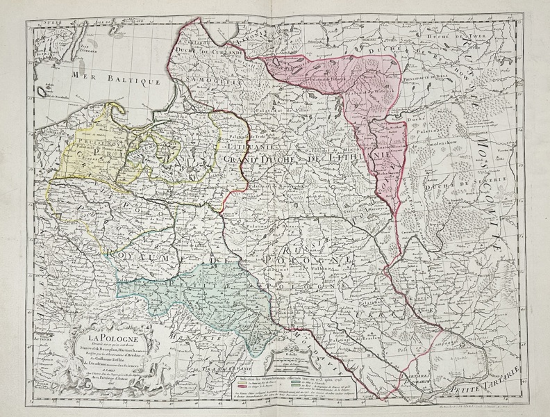 Guillaume Delisle (1675–1726) – Map of the Kingdom of Poland and the Grand Duchy of Lithuania – Hand-Coloured Copper Engraving (1806 Edition, Paris)