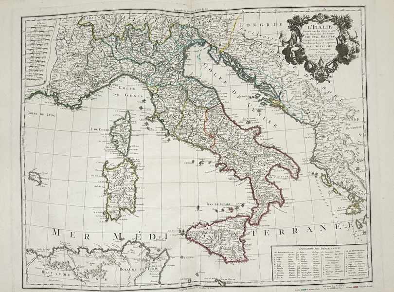 Guillaume Delisle (1675–1726) -  Map of Italy – L’Italie – Hand-Coloured Copperplate (18th Century Edition, Paris)