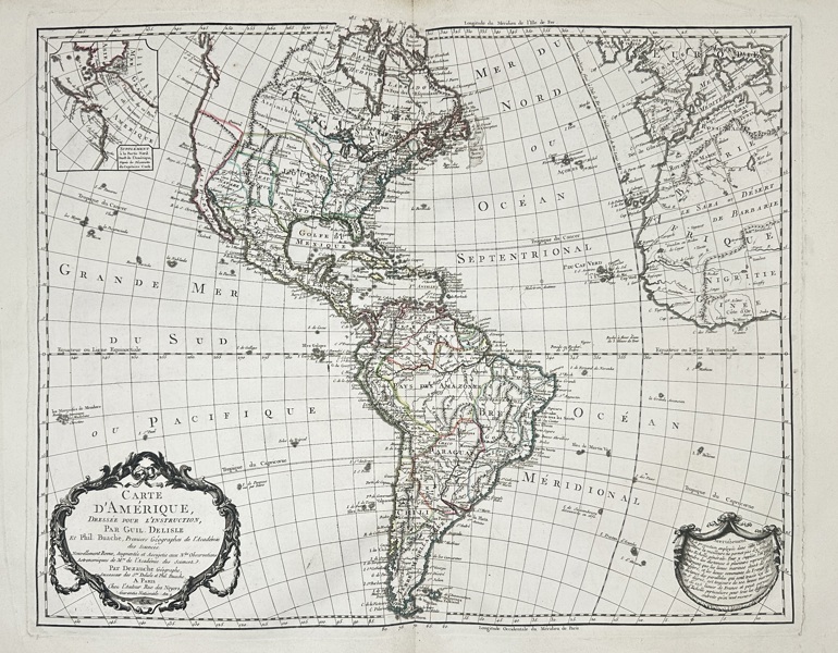 Guillaume Delisle (1675–1726) – Map of the Americas / Carte d’Amérique – Hand-Coloured Engraving (c.1780s)