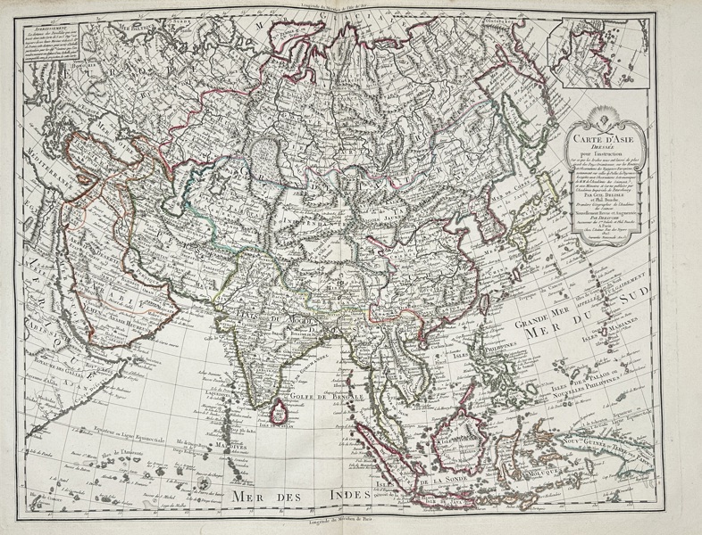 Guillaume Delisle (1675–1726) – Map of Asia / Carte d’Asie – Hand-Coloured Engraving (c.1780s, published by Dezauche)