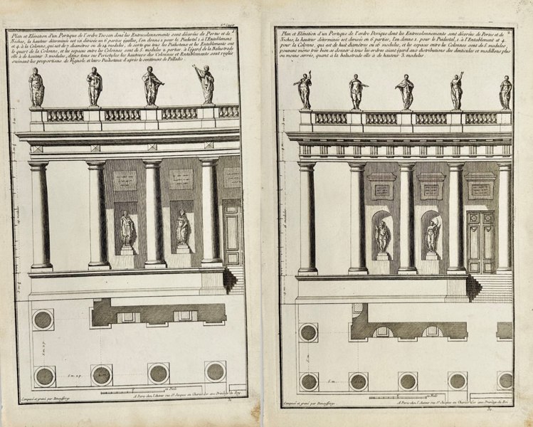 Jean-François de Neufforge – Set of 2 Architectural Plates – Plan and Elevation of a Classical Portico – Engravings (1770)