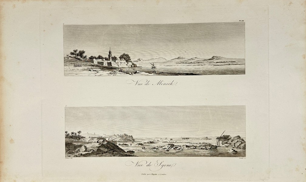 Dominique Vivant Denon (1747–1825) – Vue de Minieh and Vue de Syene – Engraving from Voyage dans la Basse et la Haute Égypte (1809)