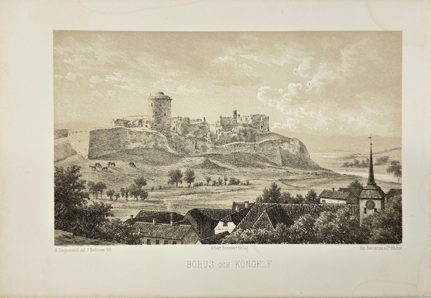 Frans Theodor Hedberg (1828–1908) – View of Bohus and Kungälv Castle, Sweden – Chromolithograph from Pittoreskt Sverige (1861)