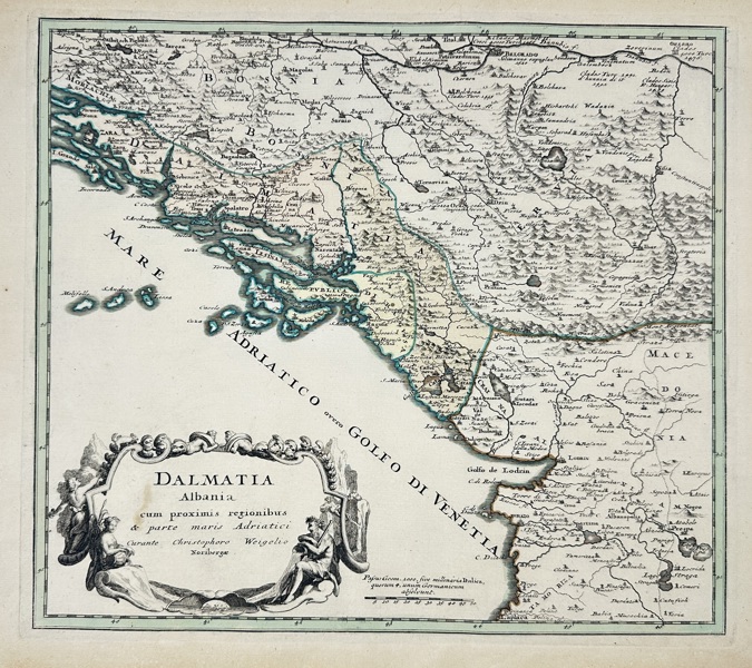 Christoph Weigel (1654–1725) – Dalmatia et Albania cum Proximis Regionibus / Dalmatia and Albania with Adjacent Regions – Hand-Coloured Copper Engraving (c.1720)