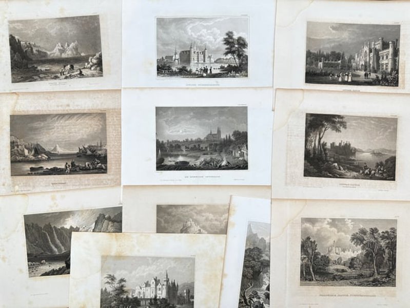 Joseph Meyer - Lot of 11 Prints - Abbotsford, Scotland, Conwy Castle, Warkworth Castle, Llyn Idwal