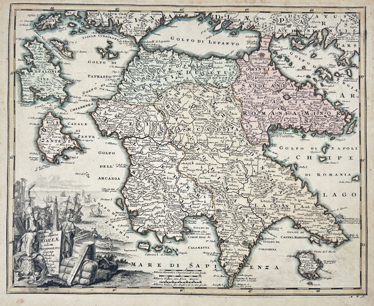 Christoph Weigel (1654–1725) – Morea olim Peloponnesus – Hand-Coloured Copper Engraving (c.1720)